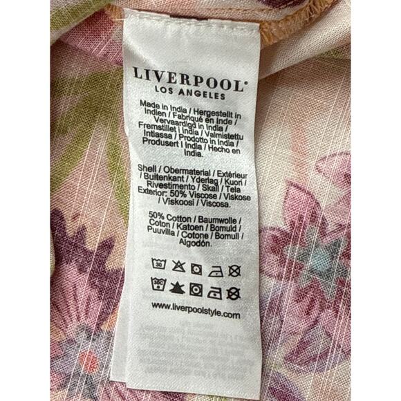 Liverpool Los Angeles Blouse Woven Floral Print Split V-Neck Short Sleeve Large - Picture 11 of 13